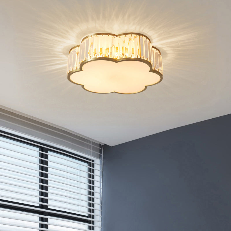 Brass Finish Floral Ceiling Lighting Simplicity 3-Light Crystal Flush Mount Fixture for Bedroom Clearhalo 'Ceiling Lights' 'Close To Ceiling Lights' 'Close to ceiling' 'Flush mount' Lighting' 2327674