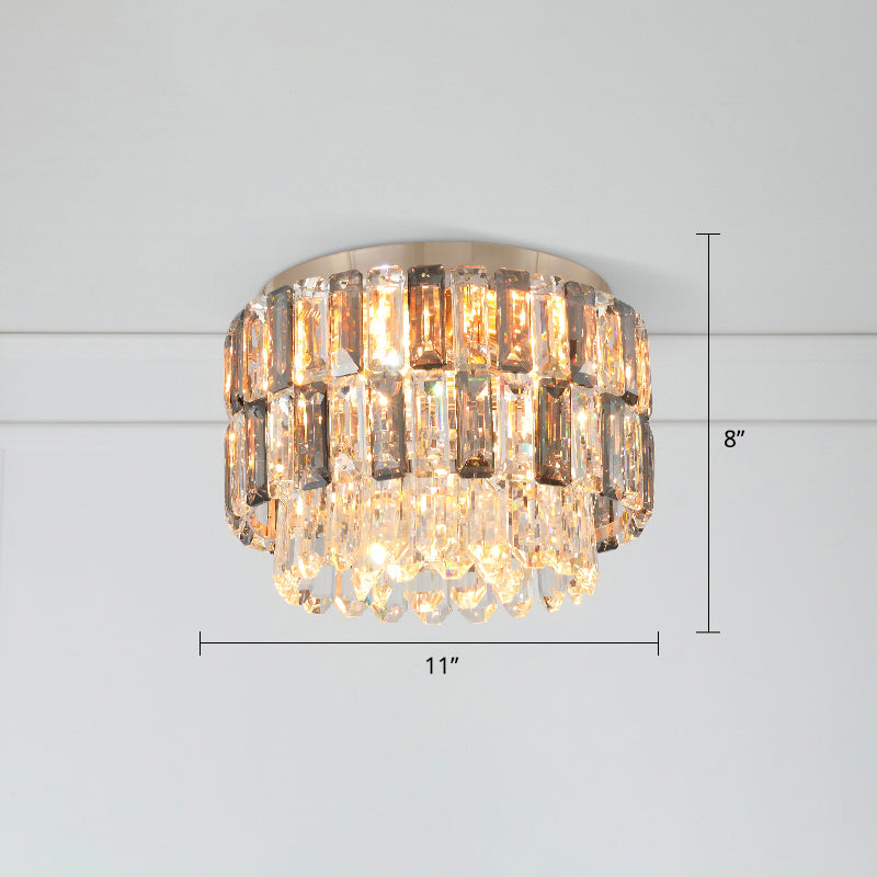 Brass Drum Shaped Flushmount Lighting Modern 3 Lights Crystal Ceiling Light for Corridor Brass 11