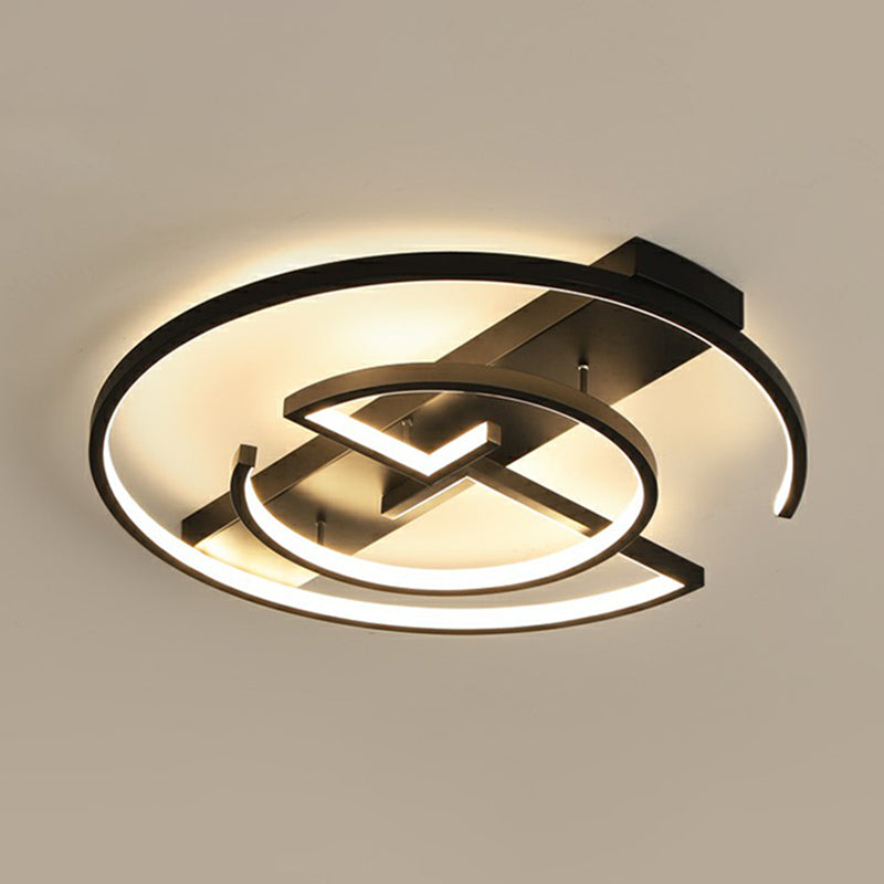 Circular Metal LED Flush Light Fixture Simplicity Black Close to Ceiling Lamp for Bedroom Black 24.5