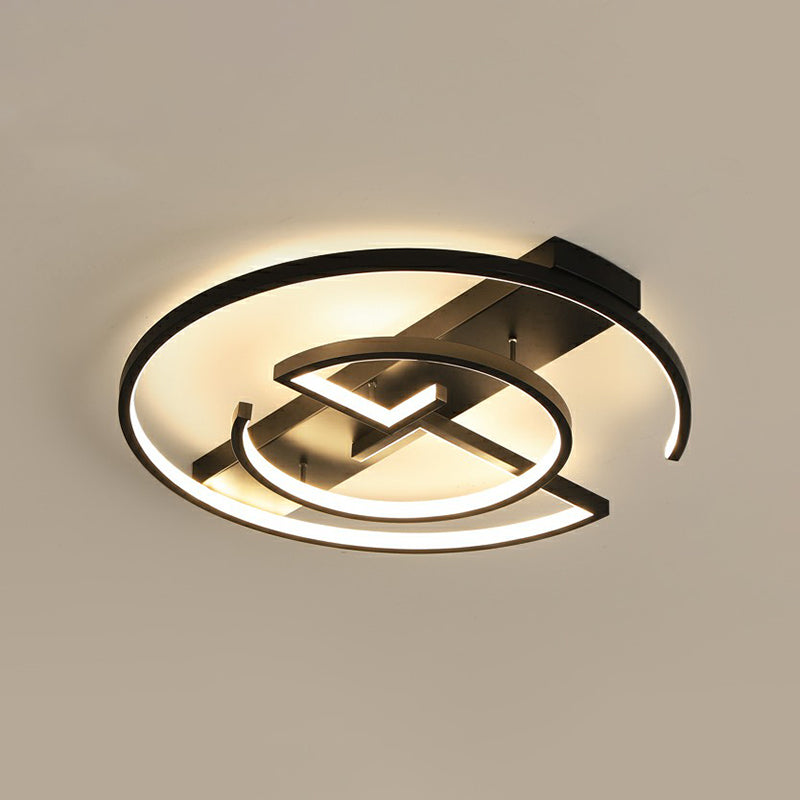 Circular Metal LED Flush Light Fixture Simplicity Black Close to Ceiling Lamp for Bedroom Black 16.5