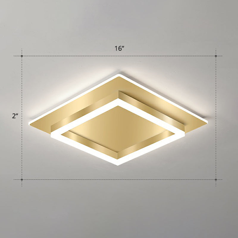 Golden Square Flush Mounted Lamp Minimalist Metal LED Flushmount Light for Bedroom Gold 16