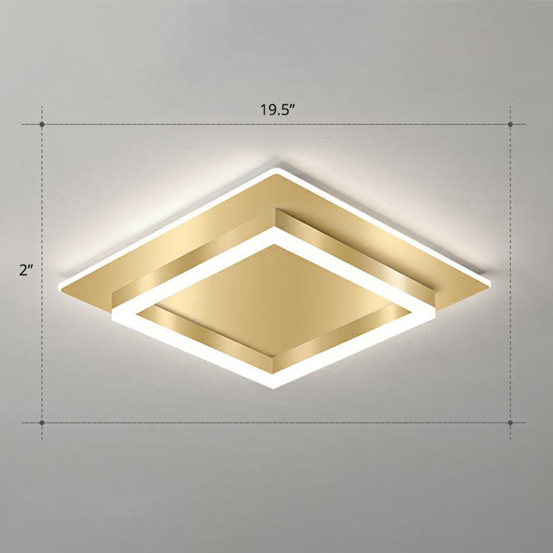 Golden Square Flush Mounted Lamp Minimalist Metal LED Flushmount Light for Bedroom Gold 19.5