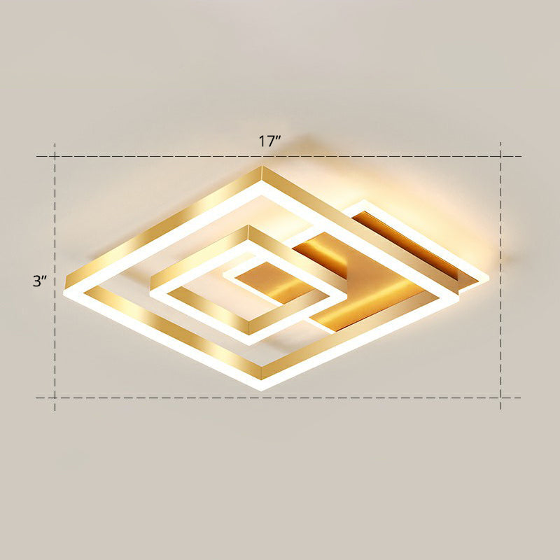 Minimalist Square LED Flush Ceiling Light Metallic Bedroom Flush-Mount Light Fixture in Gold Gold 17