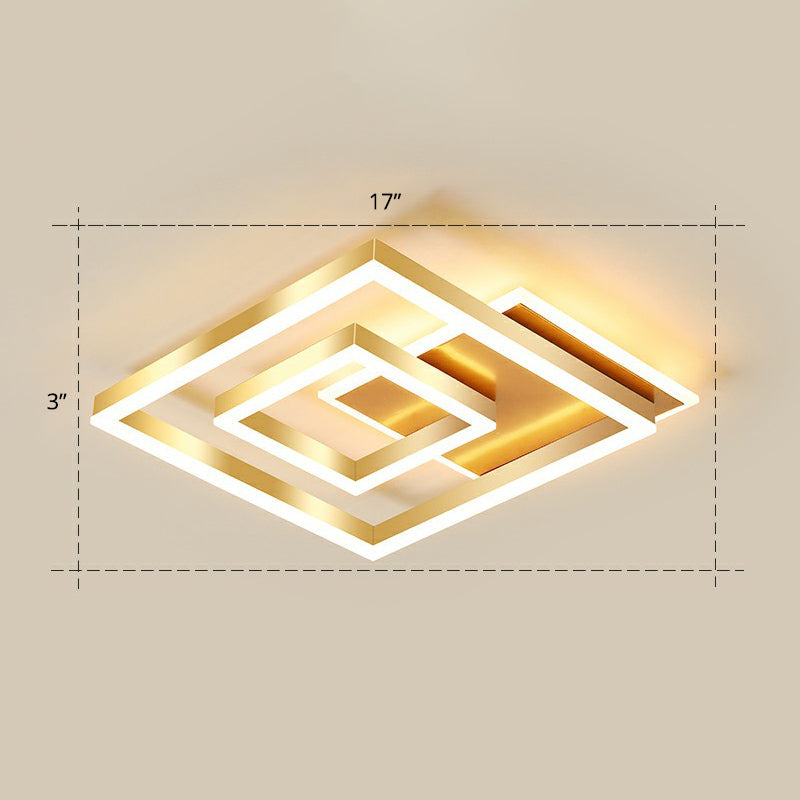 Minimalist Square LED Flush Ceiling Light Metallic Bedroom Flush-Mount Light Fixture in Gold Gold 17