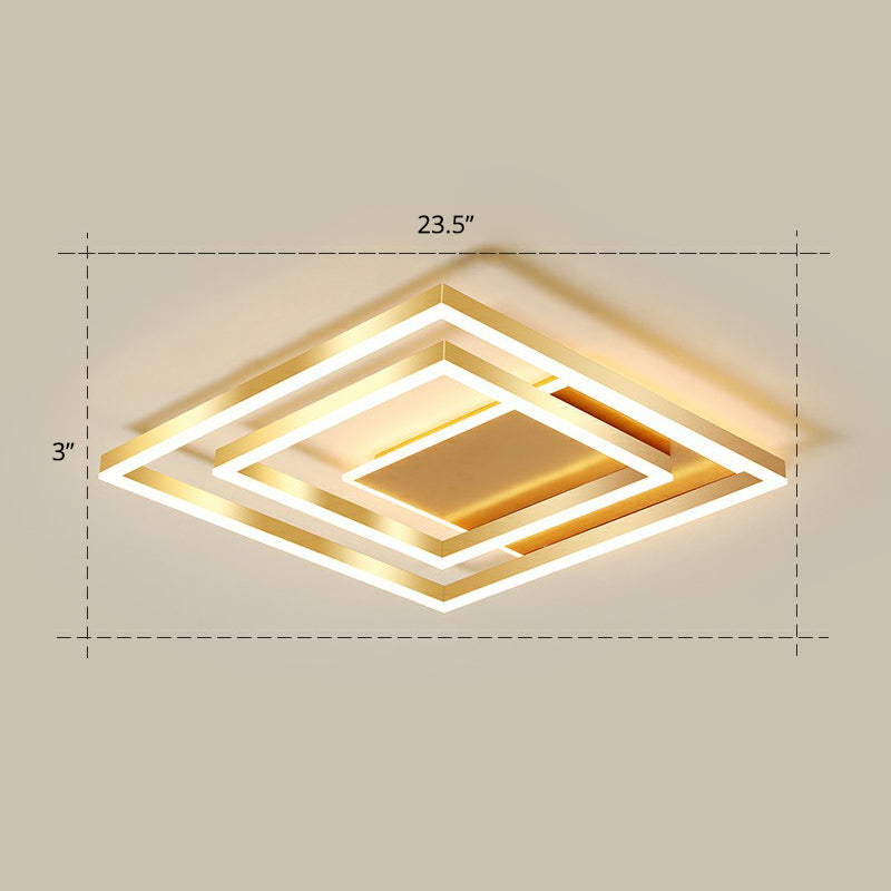 Minimalist Square LED Flush Ceiling Light Metallic Bedroom Flush-Mount Light Fixture in Gold Gold 23.5