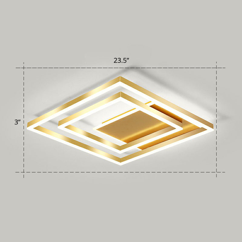 Minimalist Square LED Flush Ceiling Light Metallic Bedroom Flush-Mount Light Fixture in Gold Gold 23.5