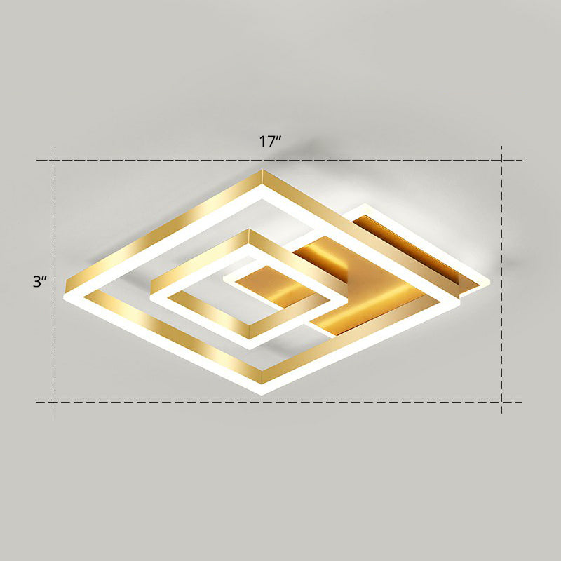 Minimalist Square LED Flush Ceiling Light Metallic Bedroom Flush-Mount Light Fixture in Gold Gold 17