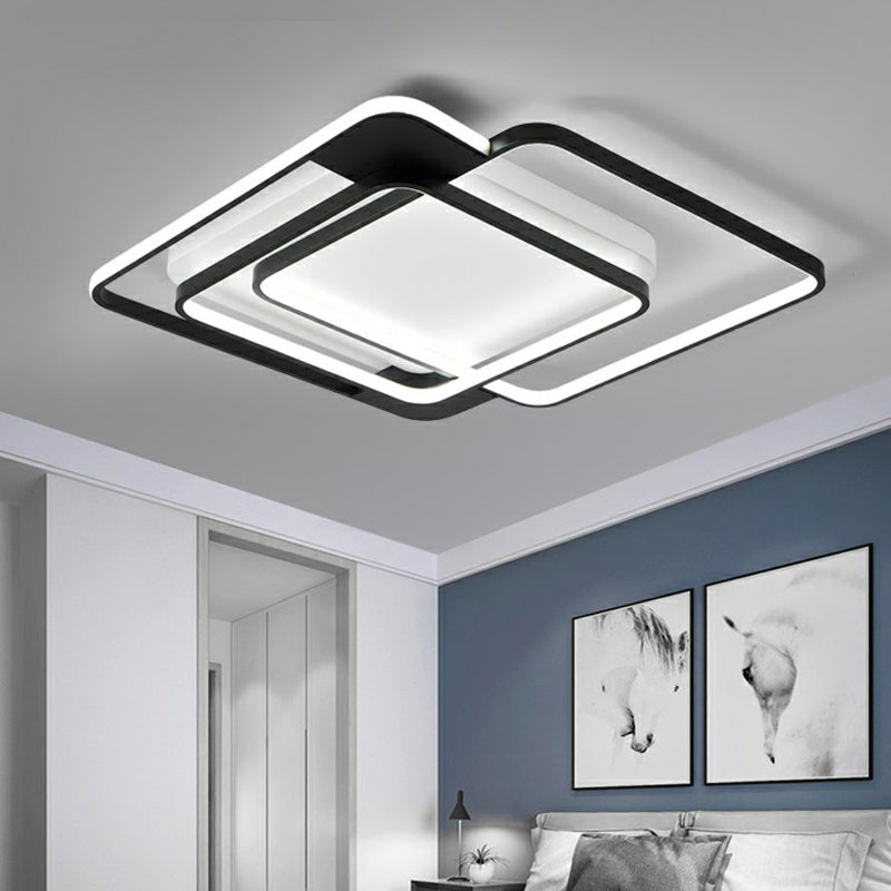 Stacked Ceiling Flush Mount Light Modern Metal Black Square LED Flushmount for Bedroom Clearhalo 'Ceiling Lights' 'Close To Ceiling Lights' 'Close to ceiling' 'Flush mount' Lighting' 2328190