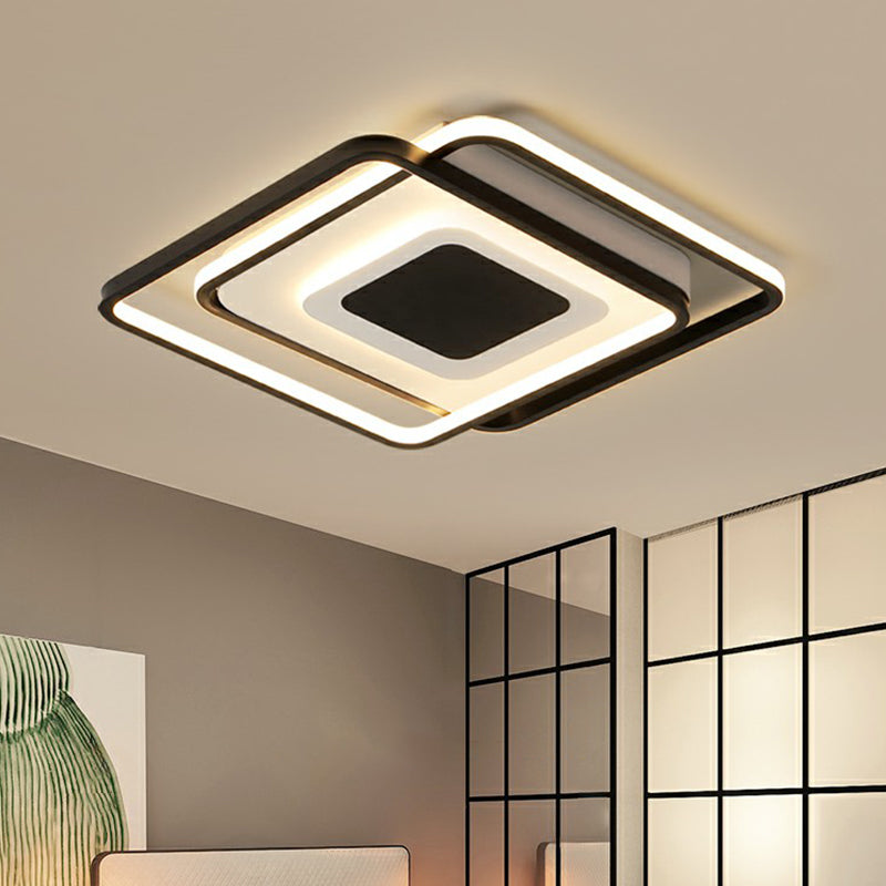 Simplicity Square Ceiling Flush Mount Light Metal Bedroom LED Flush Light Fixture in Black Clearhalo 'Ceiling Lights' 'Close To Ceiling Lights' 'Close to ceiling' 'Flush mount' Lighting' 2328214