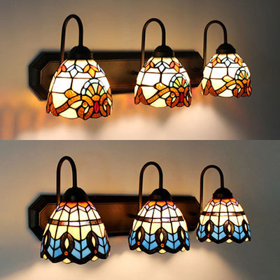 Dome Sconce Light Tiffany Stained Glass 3 Heads Bronze Wall Mount Light with Victorian/Baroque Design Clearhalo 'Wall Lamps & Sconces' 'Wall Lights' Lighting' 23309