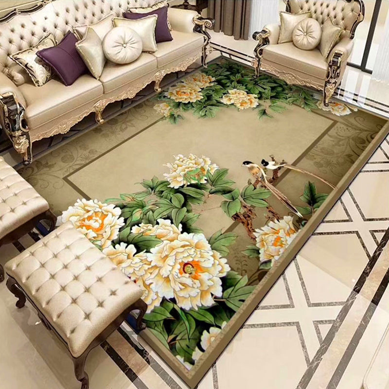 Chinoiserie Flower Rug Multi Colored Polypropylene Area Carpet Anti-Slip Backing Pet Friendly Easy Care Indoor Rug for Parlor Clearhalo 'Area Rug' 'Rug' 2333133