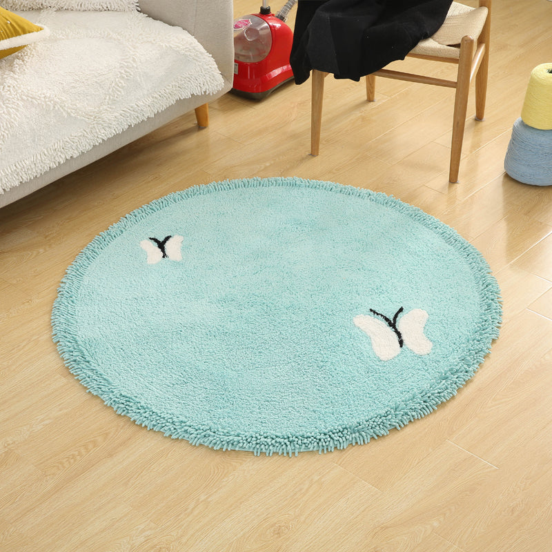 Cute Cartoon Print Rug Multi Colored Cotton Indoor Rug Non-Slip Backing Stain-Resistant Area Carpet with Tassel for Room Blue 3'11