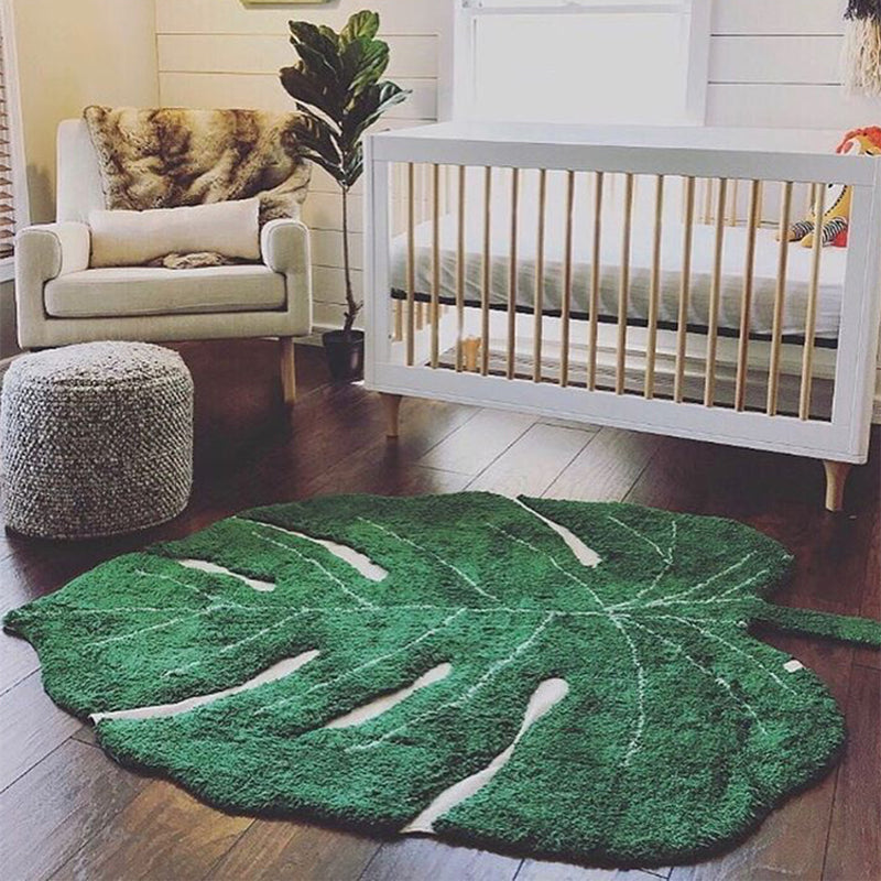 Irregular Shape Leaf Print Rug Blackish Green Nordic Indoor Rug Cotton Pet Friendly Easy Care Area Carpet for Living Room Clearhalo 'Area Rug' 'Rug' 2335173