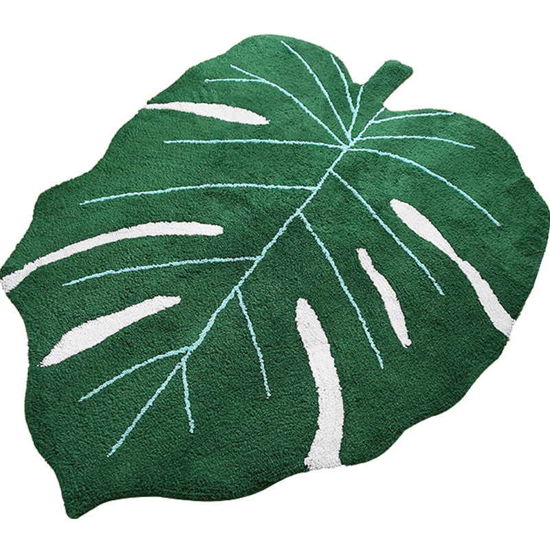 Irregular Shape Leaf Print Rug Blackish Green Nordic Indoor Rug Cotton Pet Friendly Easy Care Area Carpet for Living Room Blackish Green 3'7