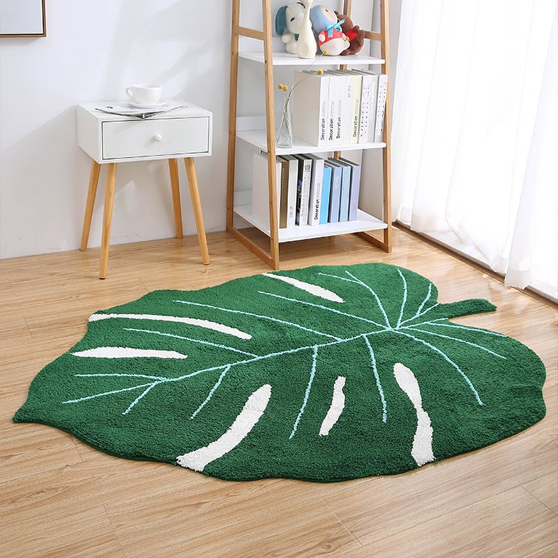 Irregular Shape Leaf Print Rug Blackish Green Nordic Indoor Rug Cotton Pet Friendly Easy Care Area Carpet for Living Room Clearhalo 'Area Rug' 'Rug' 2335175