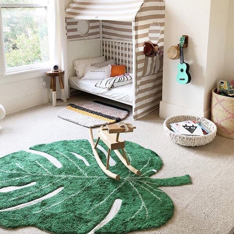 Irregular Shape Leaf Print Rug Blackish Green Nordic Indoor Rug Cotton Pet Friendly Easy Care Area Carpet for Living Room Clearhalo 'Area Rug' 'Rug' 2335177