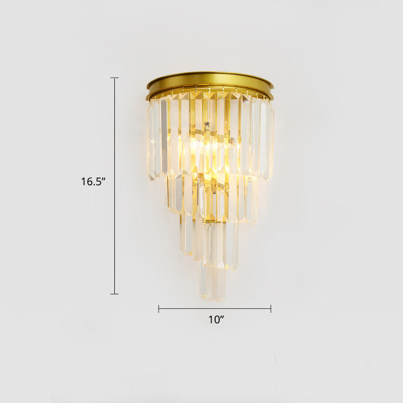 Tiered Bedside Wall Light Sconce Prismatic Crystal 2 Bulbs Modern Wall Lamp Fixture Gold 16.5