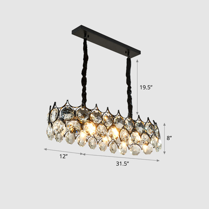 Teardrop-Like Dining Room Chandelier Crystal Postmodern Style Hanging Ceiling Light Black 31.5