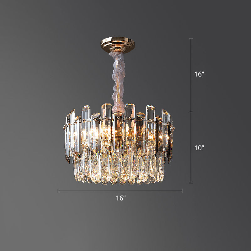 Clear Crystal Drum Pendant Lamp Modern Style Chandelier Light Fixture for Dining Room Clear 16