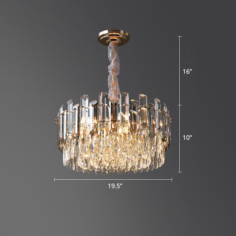 Clear Crystal Drum Pendant Lamp Modern Style Chandelier Light Fixture for Dining Room Clear 19.5