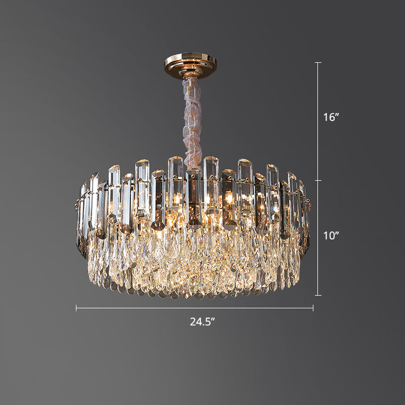 Clear Crystal Drum Pendant Lamp Modern Style Chandelier Light Fixture for Dining Room Clear 24.5