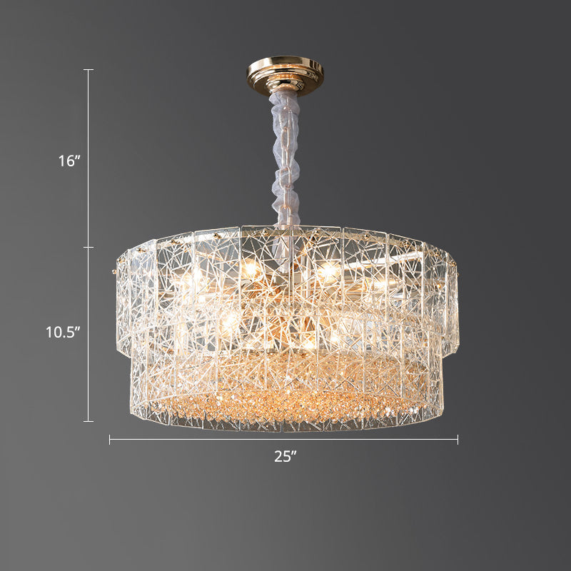 2-Tier Chandelier Pendant Light Modern Clear Glass Hanging Light with Octagonal Crystal Beads Clear 25