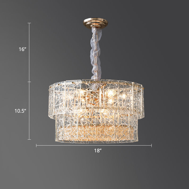 2-Tier Chandelier Pendant Light Modern Clear Glass Hanging Light with Octagonal Crystal Beads Clear 18