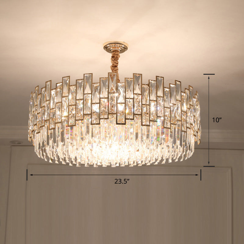 Drum Clear K9 Crystal Chandelier Modernist Suspension Light Fixture for Dining Room Clear 23.5