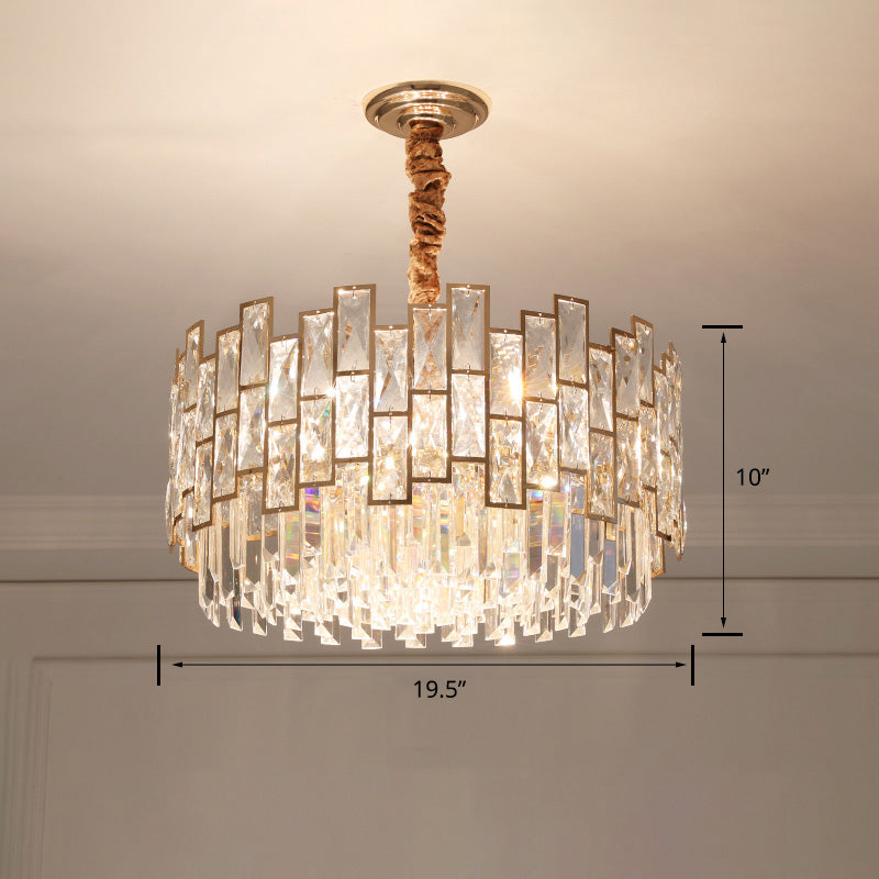 Drum Clear K9 Crystal Chandelier Modernist Suspension Light Fixture for Dining Room Clear 19.5