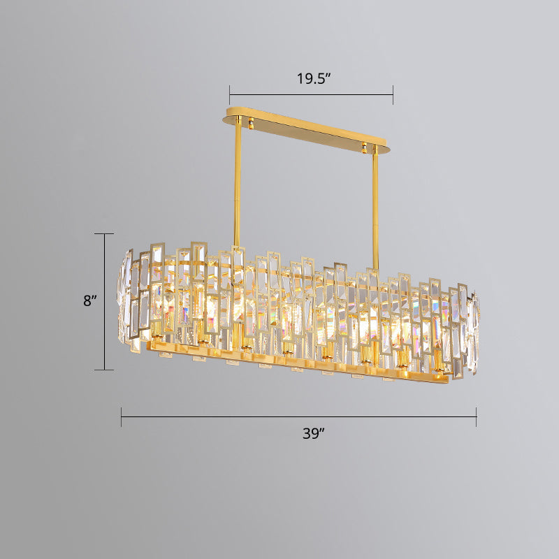 Modern Drum Pendant Lamp Tri-Sided Crystal Rods Bedroom Chandelier Light in Gold Gold 39