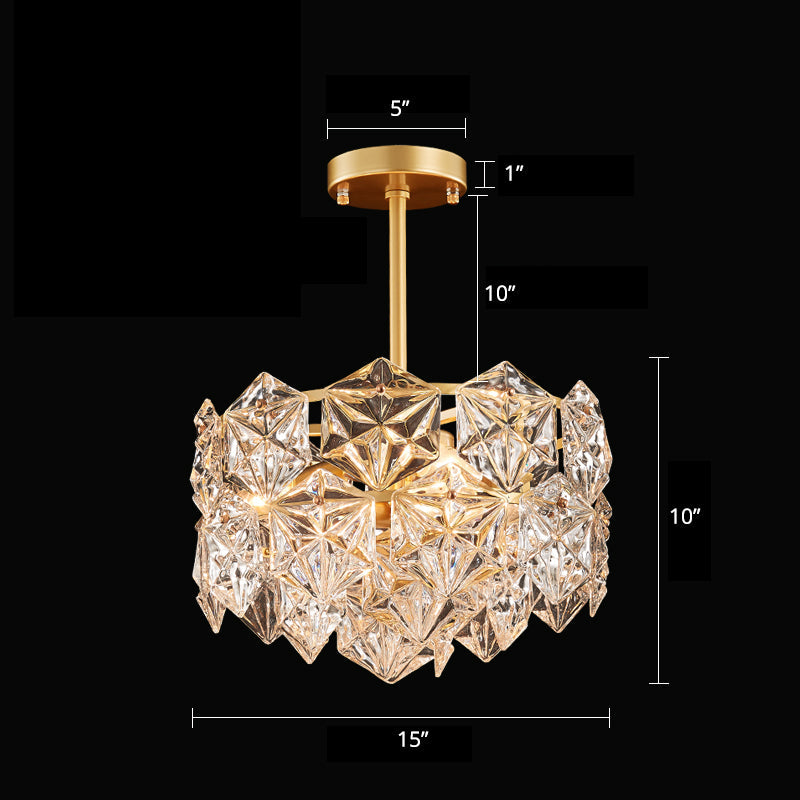 Crystal Hexagons Chandelier Minimalistic Gold Pendant Ceiling Light for Living Room Gold 15