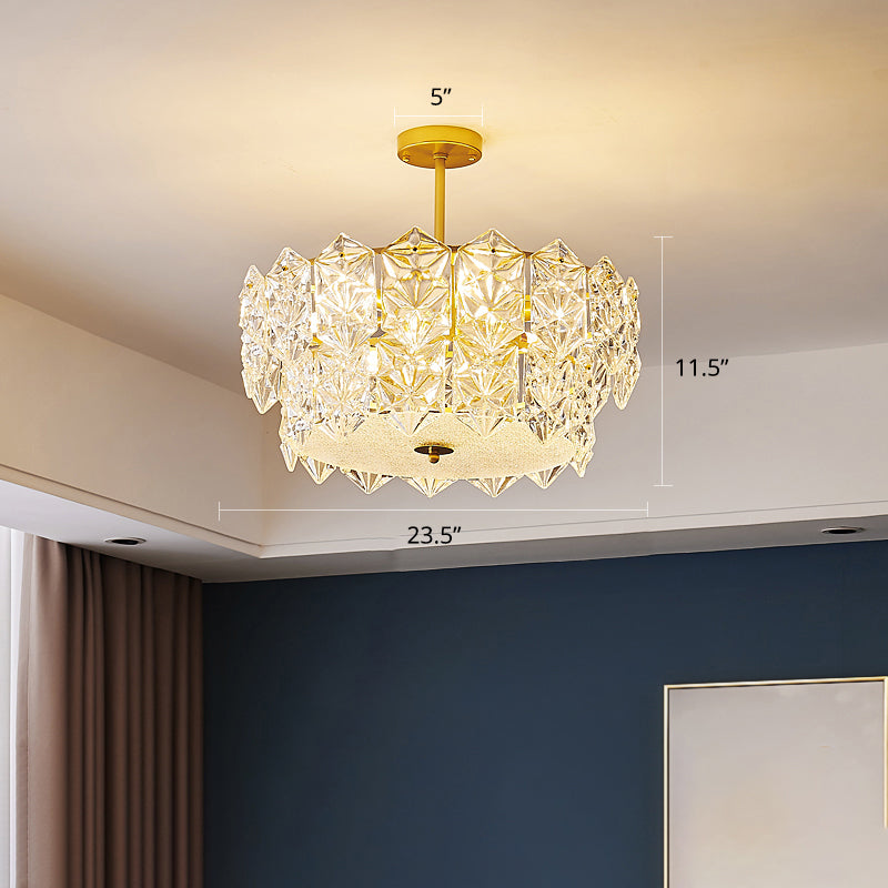 Living Room Ceiling Suspension Lamp Minimalist Gold Chandelier with Hexagonal Crystal Shade Gold 23.5