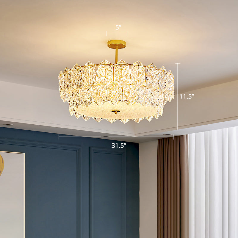 Living Room Ceiling Suspension Lamp Minimalist Gold Chandelier with Hexagonal Crystal Shade Gold 31.5