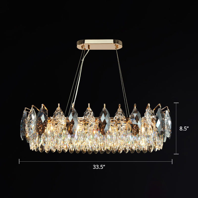 Modern 8-Head Pendant Chandelier Leaf Shaped Hanging Lamp with Clear Crystal Shade for Restaurant Clear 33.5