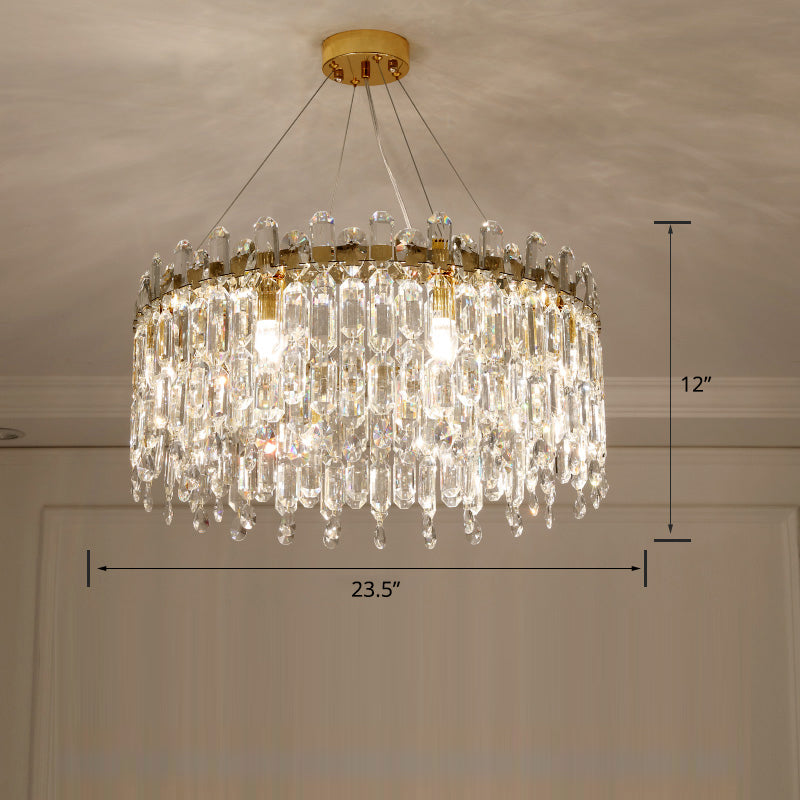 Drum Crystal Suspension Lighting Modern Clear Chandelier Light Fixture for Bedroom Clear 23.5