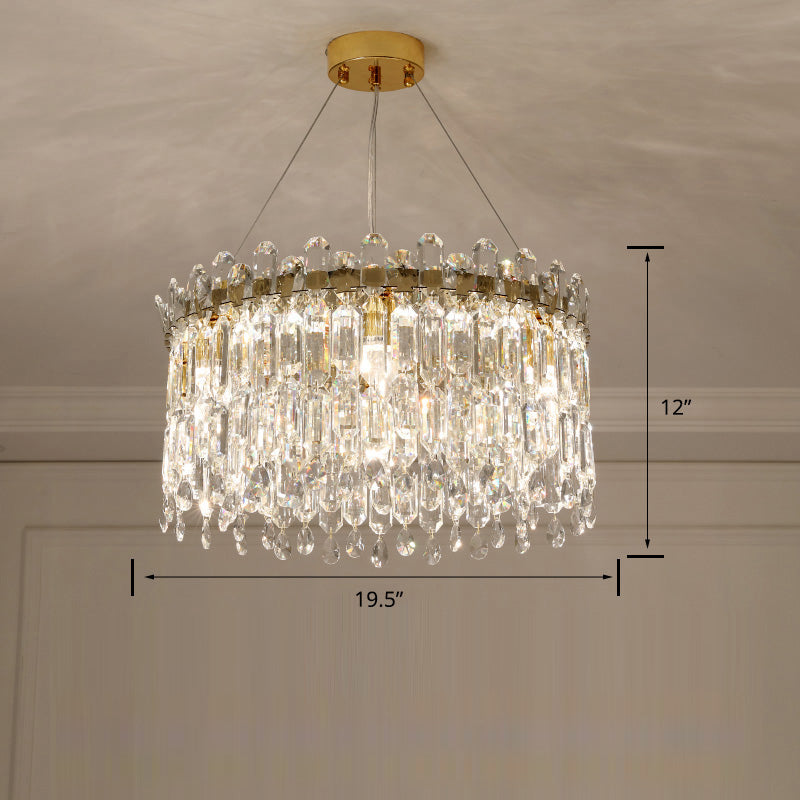 Drum Crystal Suspension Lighting Modern Clear Chandelier Light Fixture for Bedroom Clear 19.5