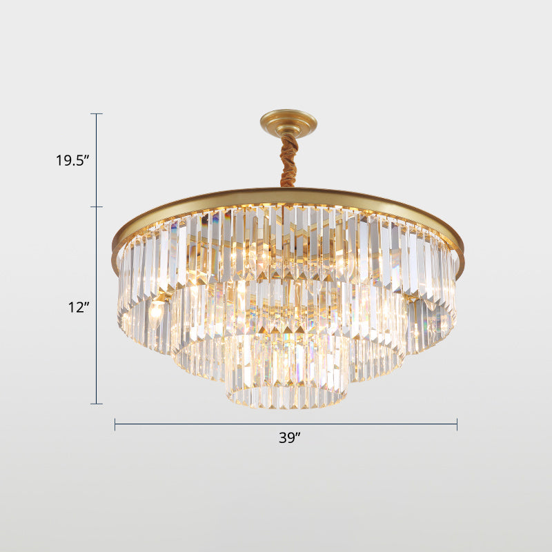 3-Ring Crystal Hanging Lamp Simplicity Gold Finish Chandelier Light for Dining Room Gold 39