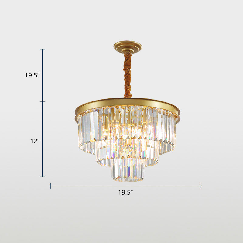 3-Ring Crystal Hanging Lamp Simplicity Gold Finish Chandelier Light for Dining Room Gold 19.5