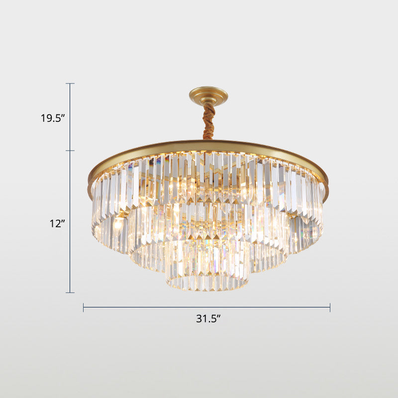 3-Ring Crystal Hanging Lamp Simplicity Gold Finish Chandelier Light for Dining Room Gold 31.5