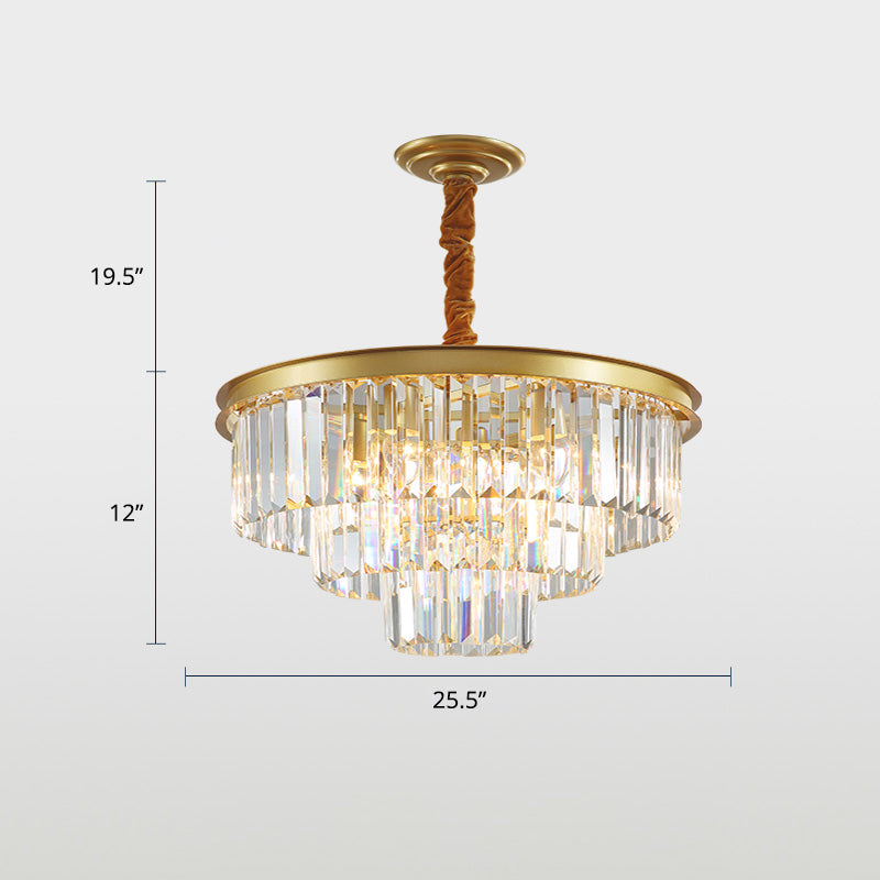 3-Ring Crystal Hanging Lamp Simplicity Gold Finish Chandelier Light for Dining Room Gold 25.5