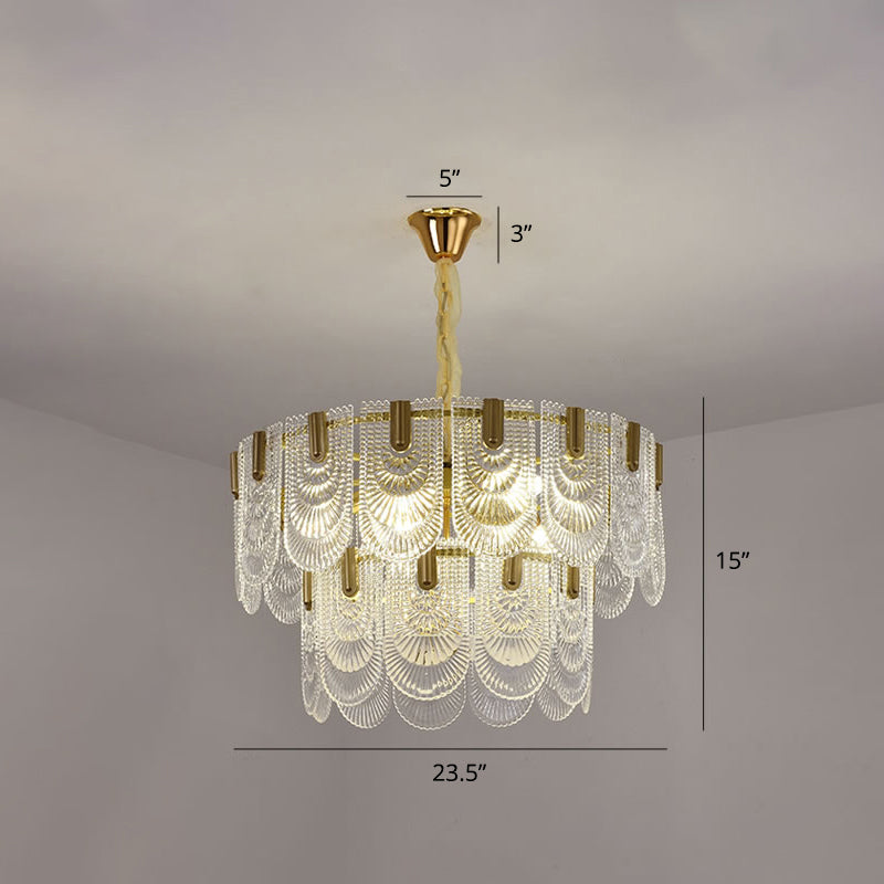 Round Pendant Ceiling Lamp Modern Clear Textured Glass Chandelier with Scalloped Edge Clear 23.5