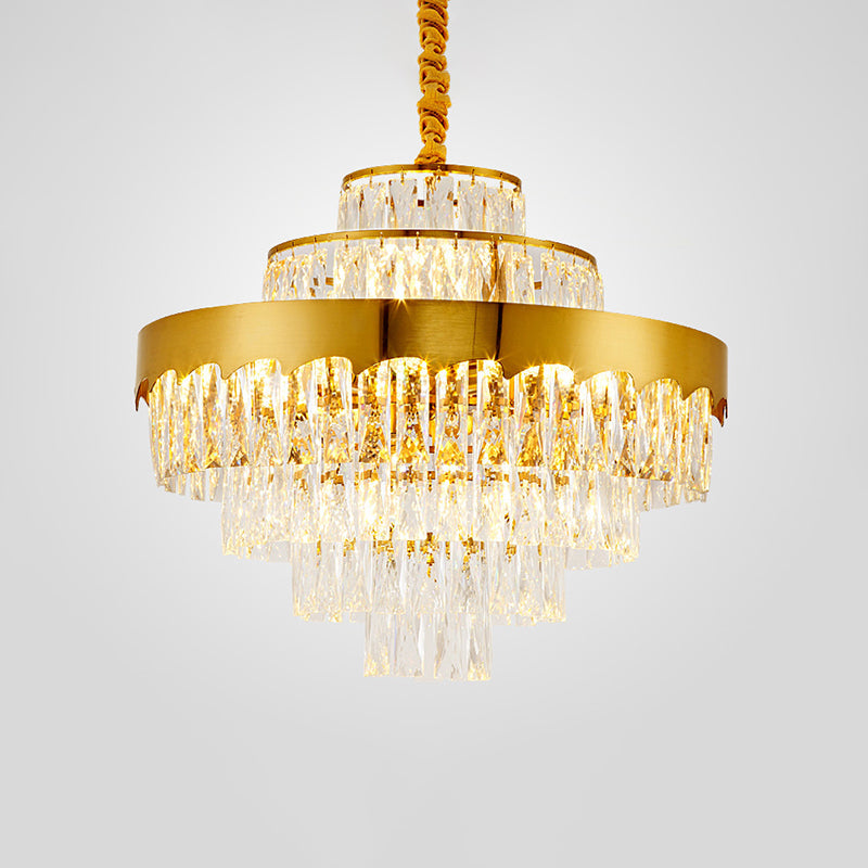 Crystal Rectangle Layers Chandelier Postmodern Golden Suspension Light for Living Room Gold 23