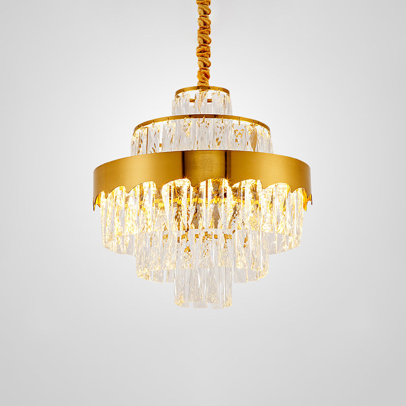 Crystal Rectangle Layers Chandelier Postmodern Golden Suspension Light for Living Room Gold 17