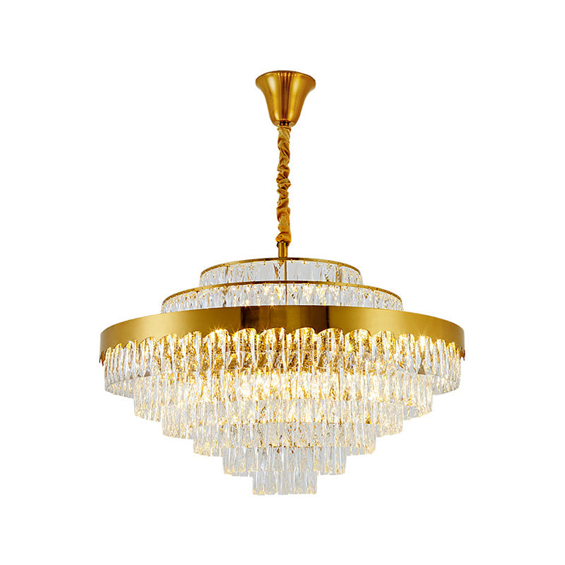 Crystal Rectangle Layers Chandelier Postmodern Golden Suspension Light for Living Room Clearhalo 'Ceiling Lights' 'Chandeliers' 'Modern Chandeliers' 'Modern' Lighting' 2336077