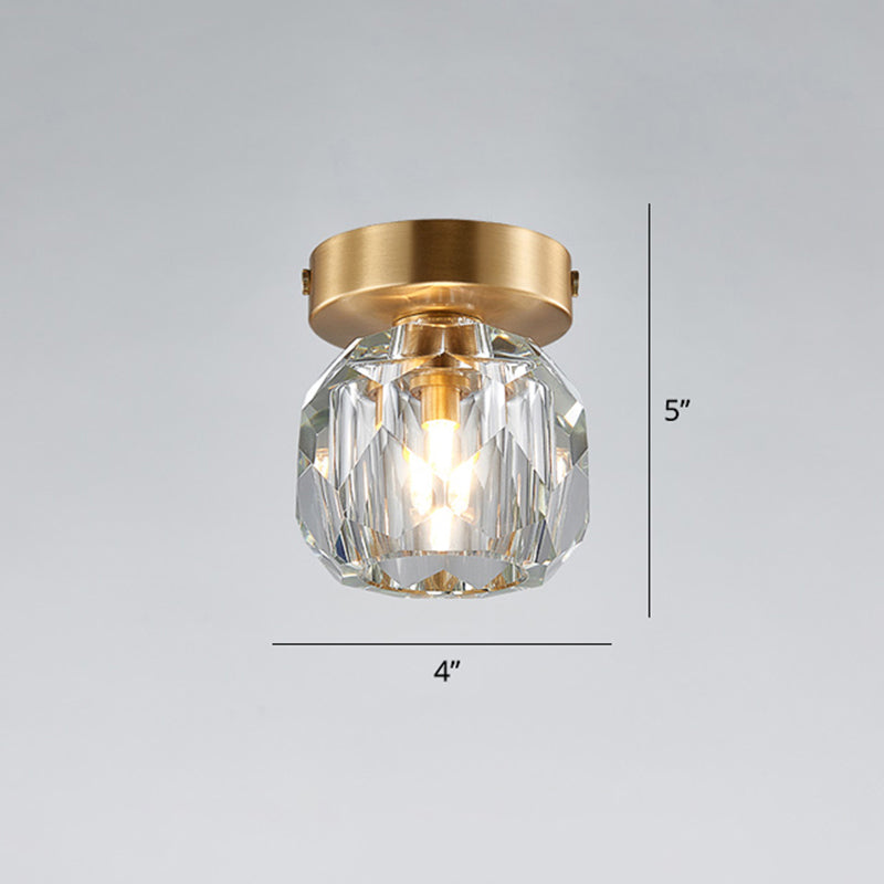 Mini Ball Semi Flush Ceiling Light Simple Faceted-Cut Crystal 1-Bulb Corridor Flush Light in Gold Clearhalo 'Ceiling Lights' 'Close To Ceiling Lights' 'Close to ceiling' 'Semi-flushmount' Lighting' 2336215