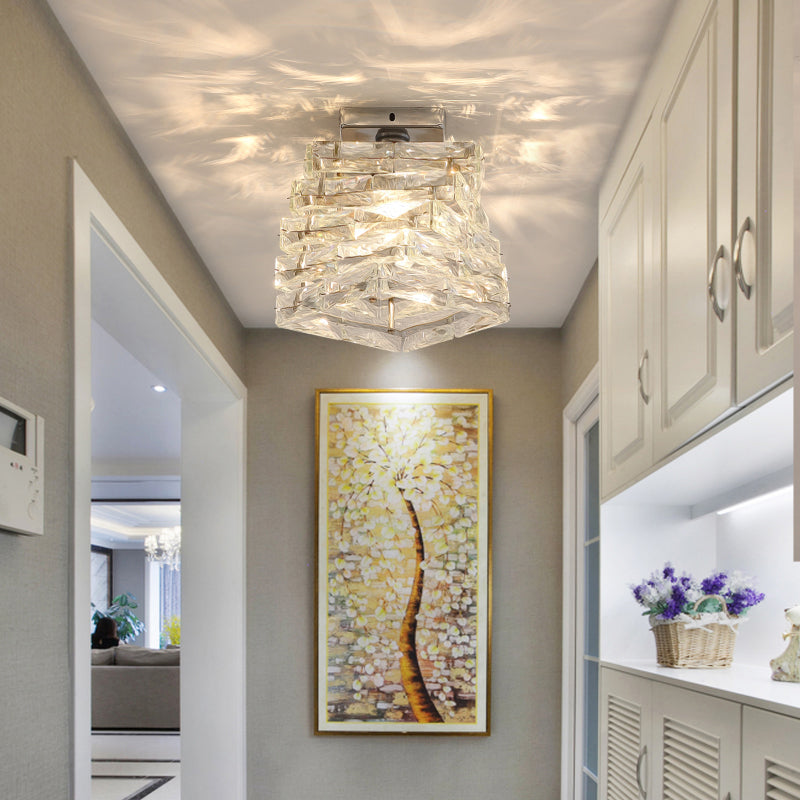 Spiral Square Hallway Ceiling Mount Lamp Clear Crystal 1-Light Modern Semi Mount Lighting Clearhalo 'Ceiling Lights' 'Close To Ceiling Lights' 'Close to ceiling' 'Semi-flushmount' Lighting' 2336220