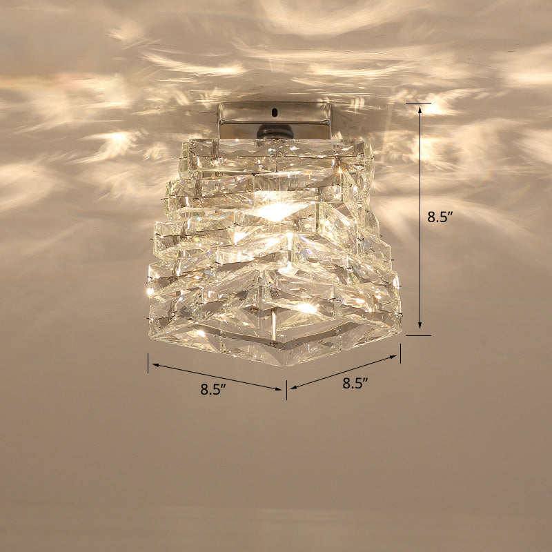 Spiral Square Hallway Ceiling Mount Lamp Clear Crystal 1-Light Modern Semi Mount Lighting Clearhalo 'Ceiling Lights' 'Close To Ceiling Lights' 'Close to ceiling' 'Semi-flushmount' Lighting' 2336222