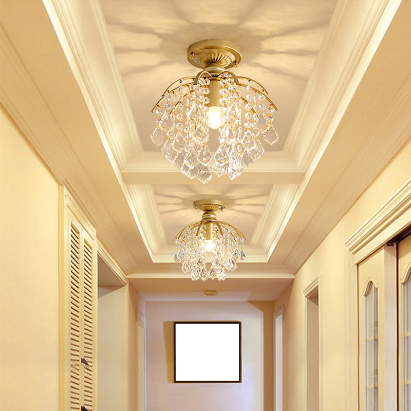 Gold Branching Ceiling Lighting Modern 1 Head Crystal Strand Semi Flush Mount Lamp for Aisle Clearhalo 'Ceiling Lights' 'Close To Ceiling Lights' 'Close to ceiling' 'Semi-flushmount' Lighting' 2336225