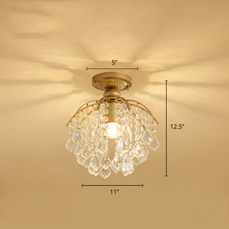 Gold Branching Ceiling Lighting Modern 1 Head Crystal Strand Semi Flush Mount Lamp for Aisle Clearhalo 'Ceiling Lights' 'Close To Ceiling Lights' 'Close to ceiling' 'Semi-flushmount' Lighting' 2336227