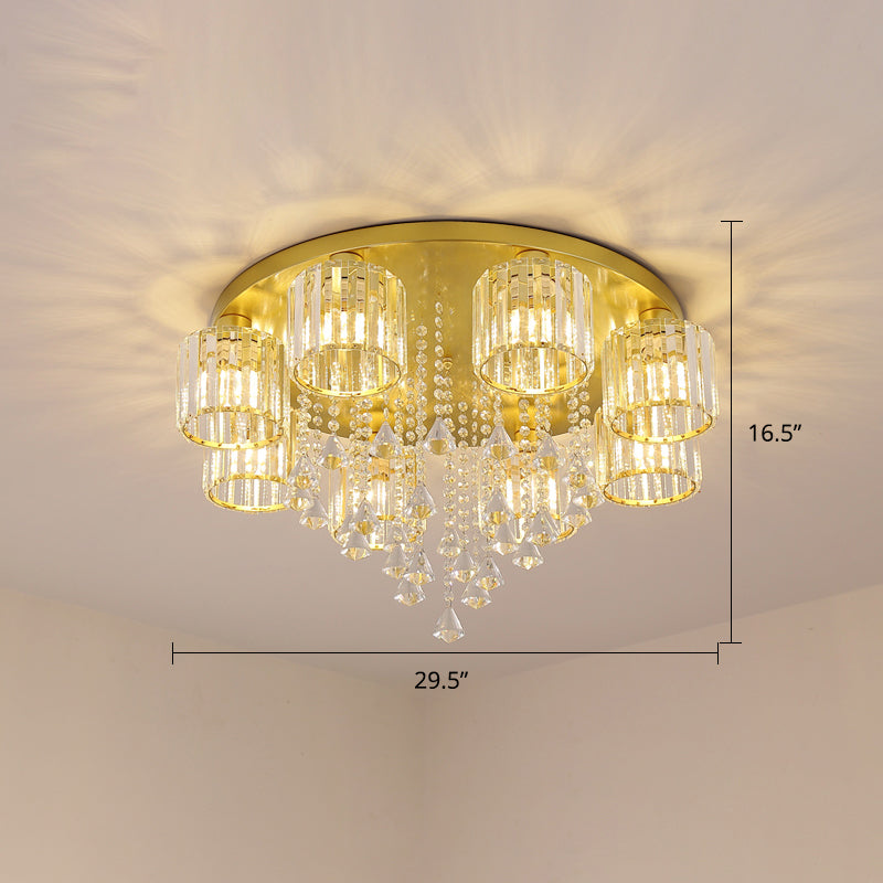 Living Room Flush Mount Lighting Modern Ceiling Light with Cylinder Crystal Shade 8 Gold Clearhalo 'Ceiling Lights' 'Close To Ceiling Lights' 'Close to ceiling' 'Flush mount' Lighting' 2336229